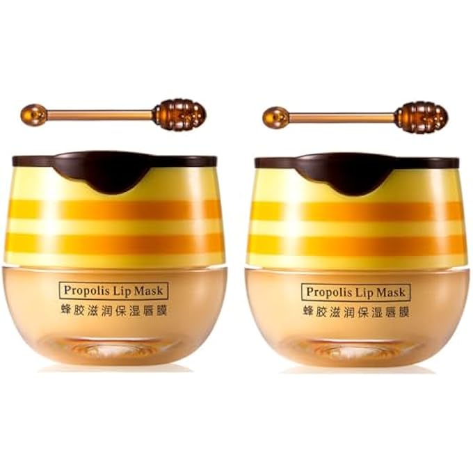WFWJ 2 PCS BEE LIP BALM HONEY POT,HONEY LIP MASK,HONEY PROPOLIS LIP MASK MOISTURIZING MOISTURE NOURISHING DRY & CHAPPED LIPS,LIP CARE AND REDUCES LIP LINES - Image 1